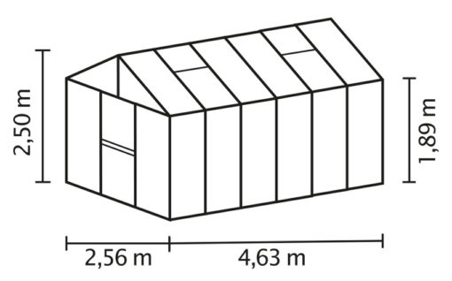 Kasvuhoone Vitavia Zeus 11900 - 2,57m x 4,63m=11,9 m²