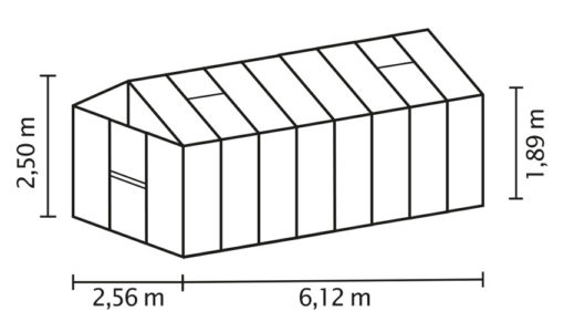 Kasvuhoone Vitavia Zeus 15700 - 2,57m x 6,12m=15,7 m²